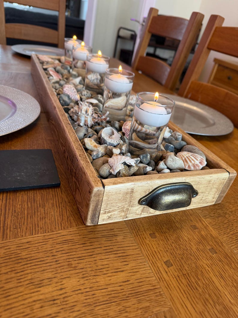 Reclaimed Wood Centrepiece Tray with Candles Display