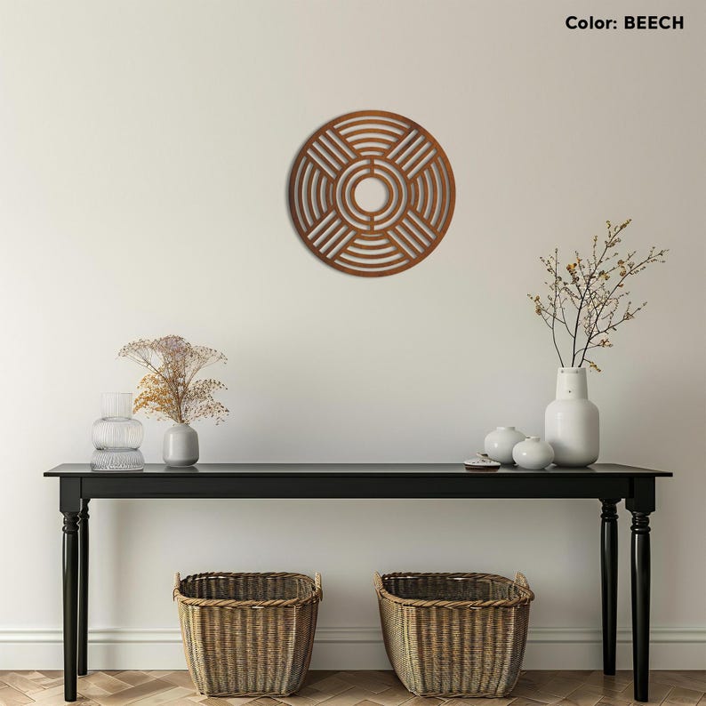 Round Geometric Wood Wall Hanging Rear Mount